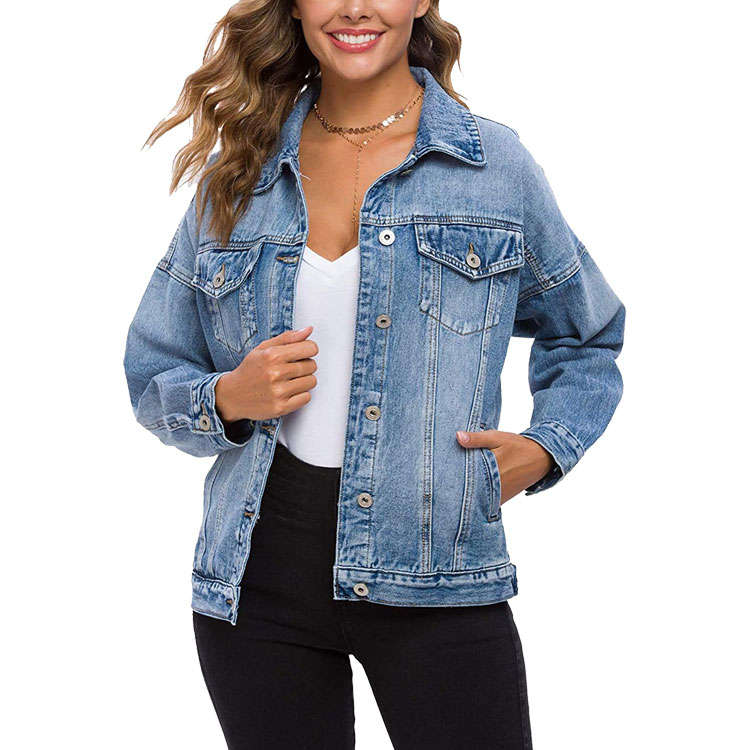 Sky Blue Elastic Hemline Acid Wash Denim Jacket, Sky Blue / XL