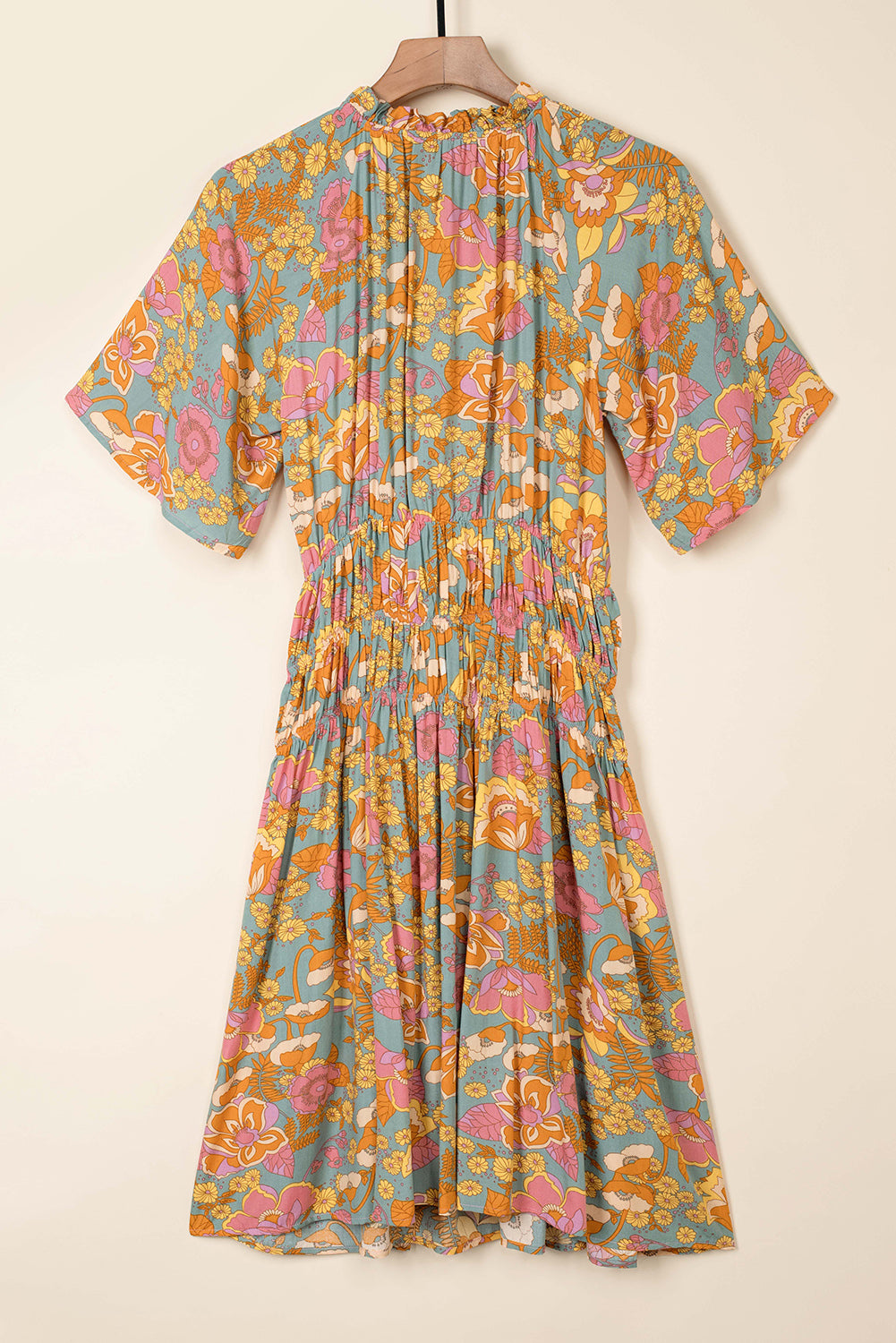 Cali Chic Boho Wide Sleeve Smocked Waist Floral Dress