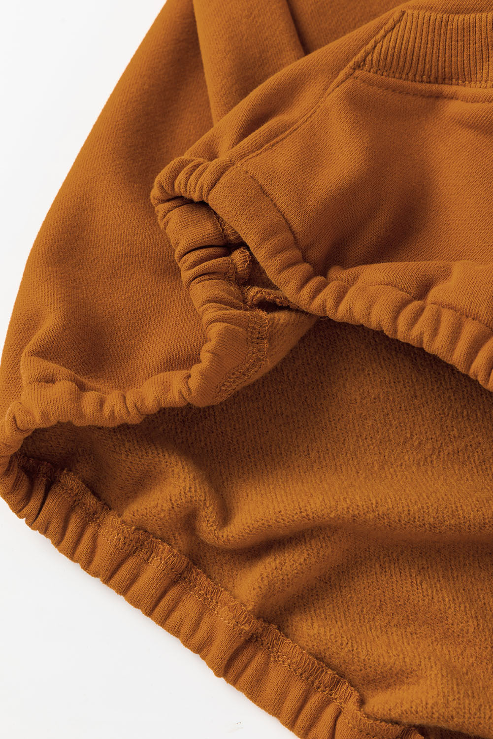 Brown Ribbed Trim Kangaroo Pocket Zipped Hoodie