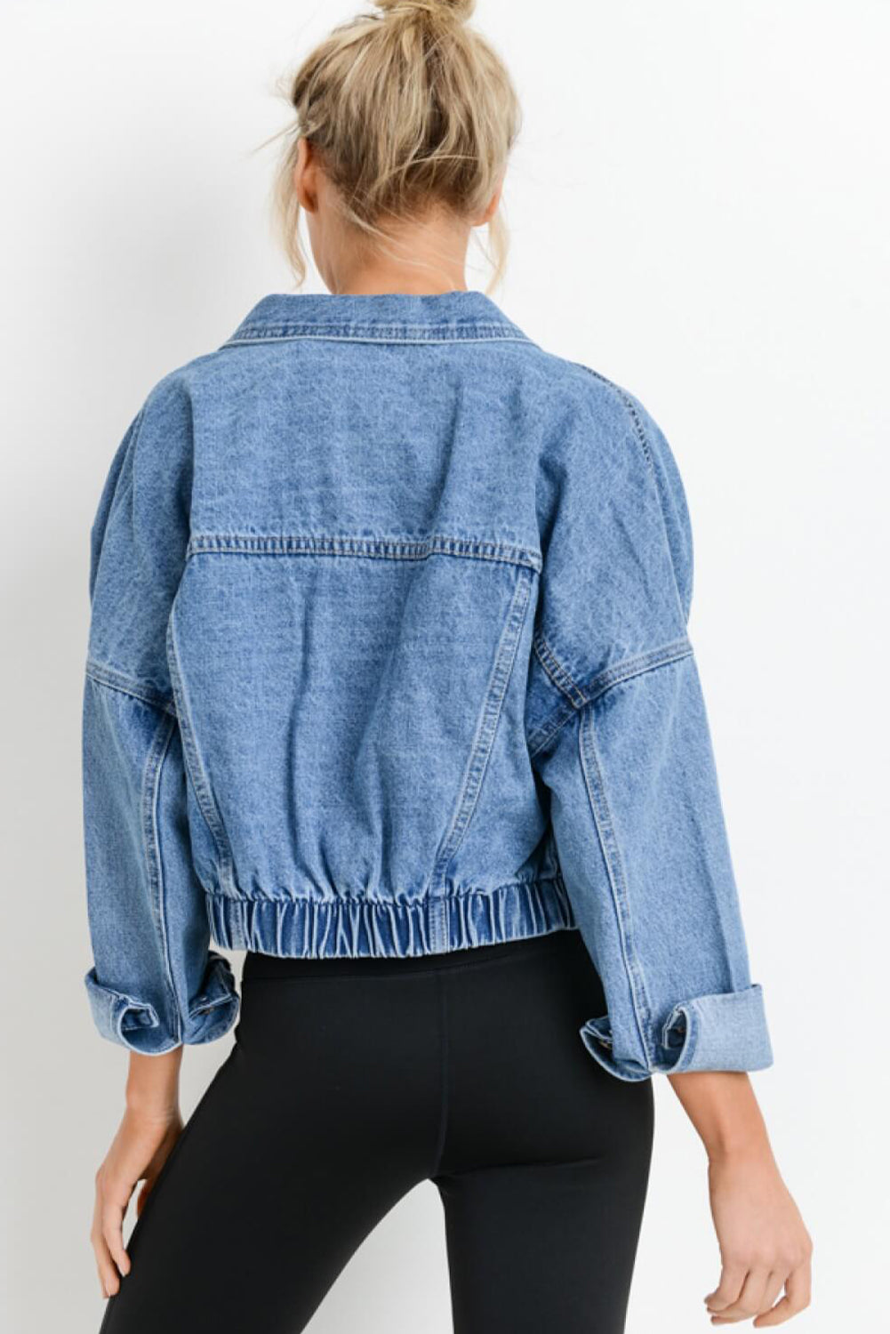 Cali Chic Sky Blue Medium Wash Chunky Cropped Denim Jacket