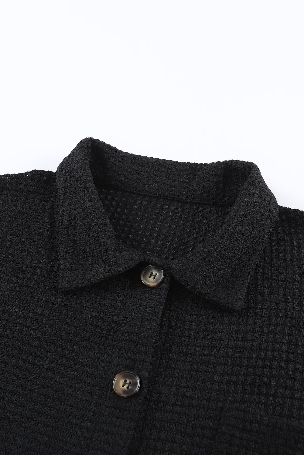 Cali Chic Black Waffle Knit Button Up Casual Shirt