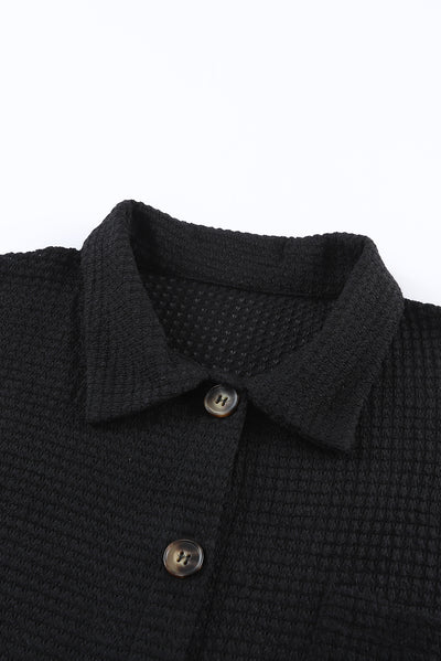 Cali Chic Black Waffle Knit Button Up Casual Shirt