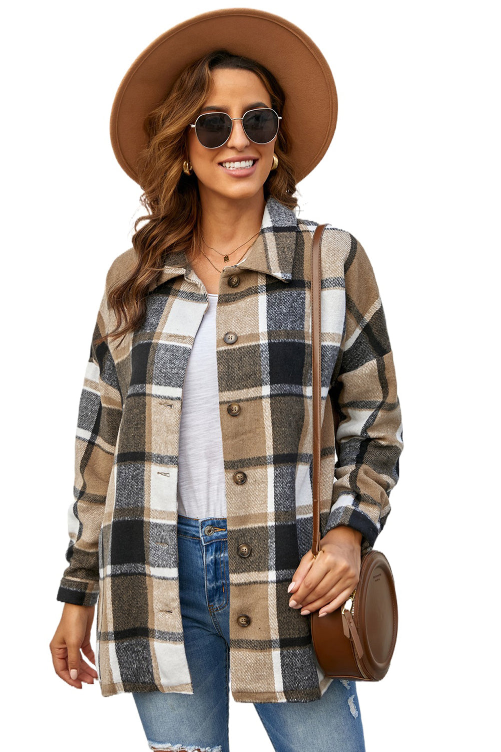 Cali Chic Women Plaid Button Down Shacket Jackets