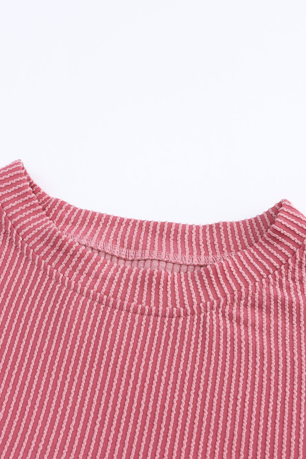 Pink Color Block Long Sleeve Ribbed Loose Top