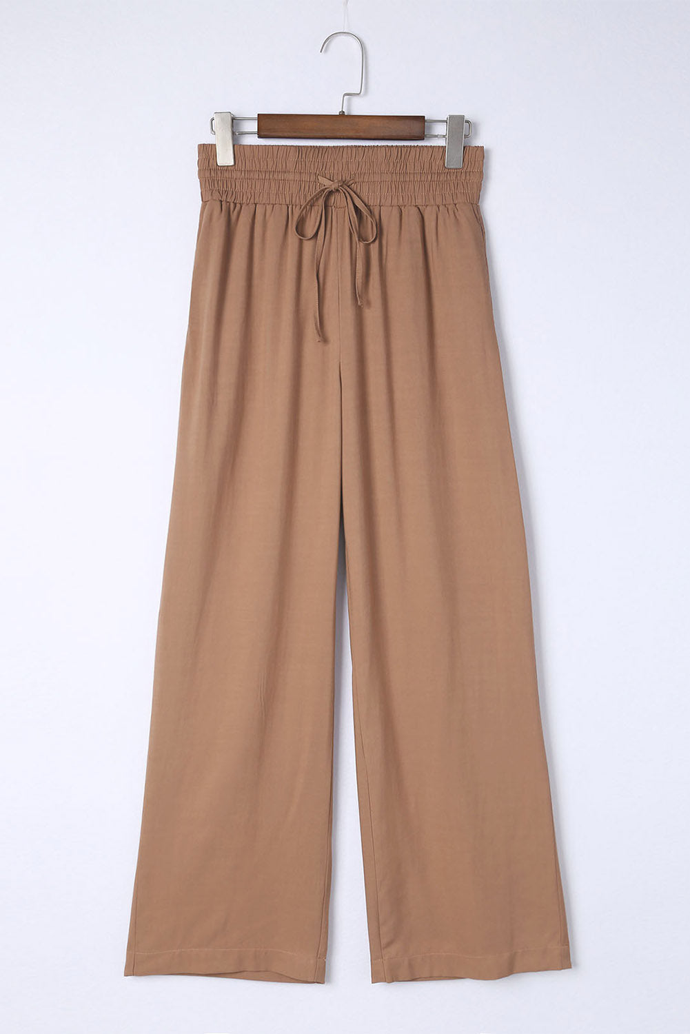 Cali Chic Women Wide Leg Pants Brown Drawstring Elastic Waist