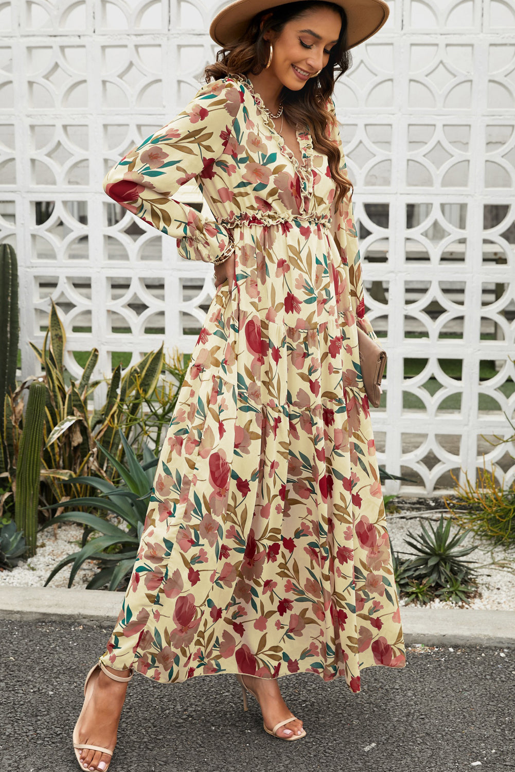 Cali Chic Wild Lotus Ruffle Tiered Maxi Dress