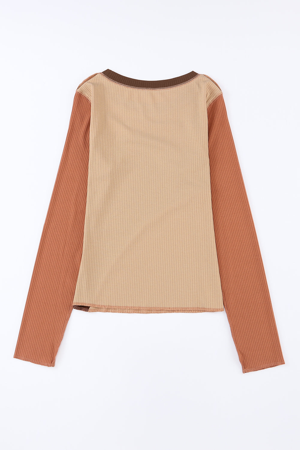 Cali Chic Brown Expose Seam Color Block Ribbed Knit Top