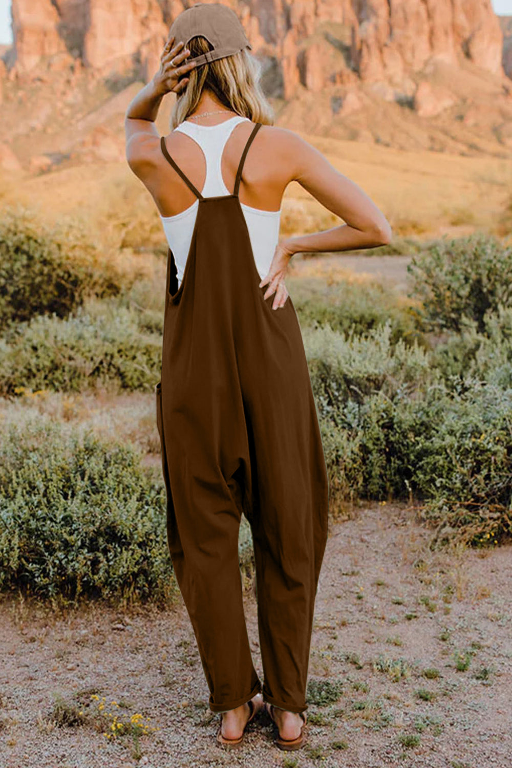 Double Take Full Size V-Neck Sleeveless Jumpsuit with Pockets