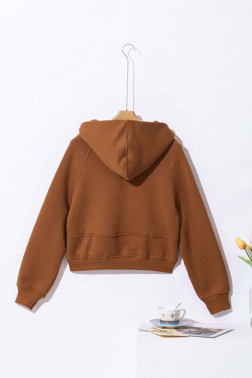 Cali Chic Brown Quarter Zip Kangaroo Pocket Hoodie