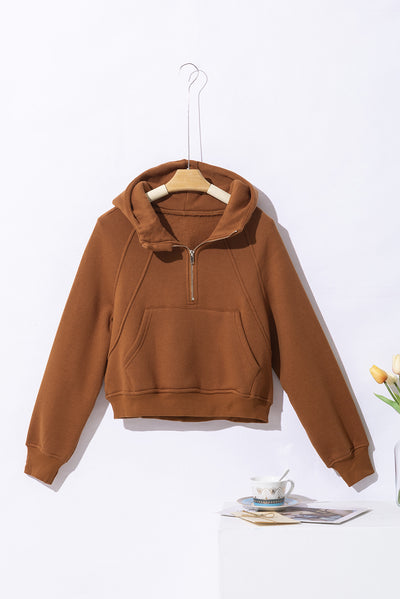 Cali Chic Brown Quarter Zip Kangaroo Pocket Hoodie