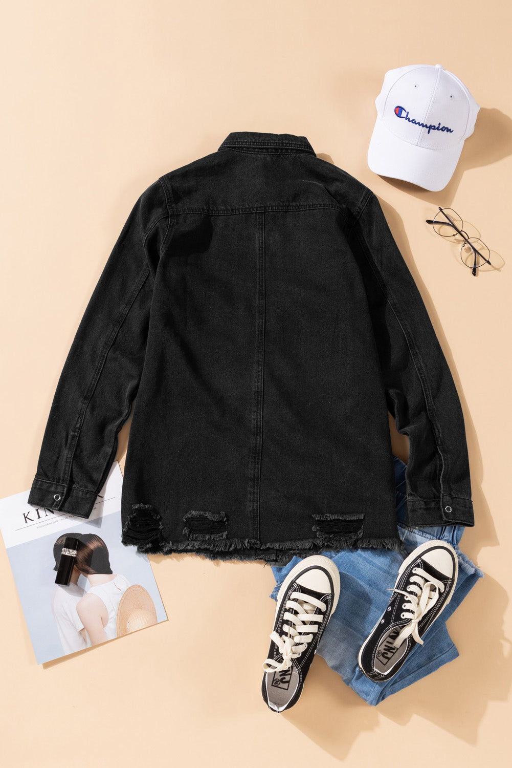 Cali Chic Black Ripped Denim Jacket