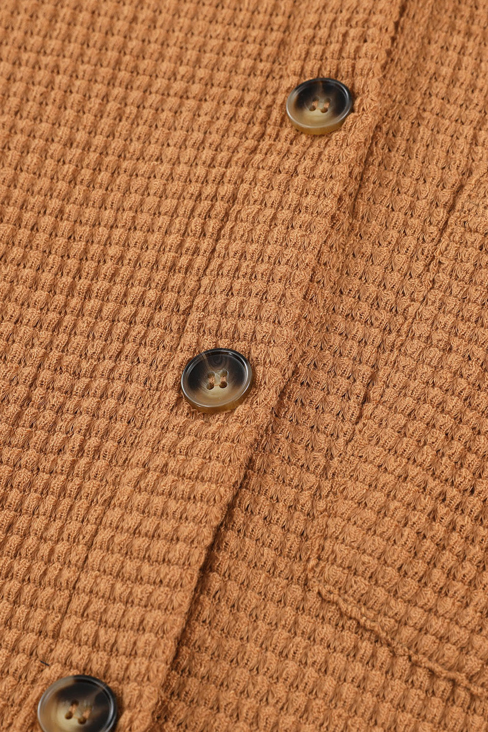 Brown Waffle Knit Button Up Casual Shirt