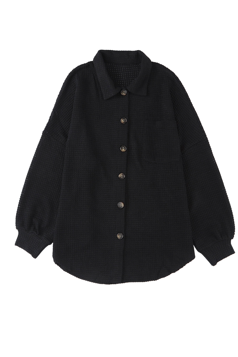 Cali Chic Black Waffle Knit Button Up Casual Shirt