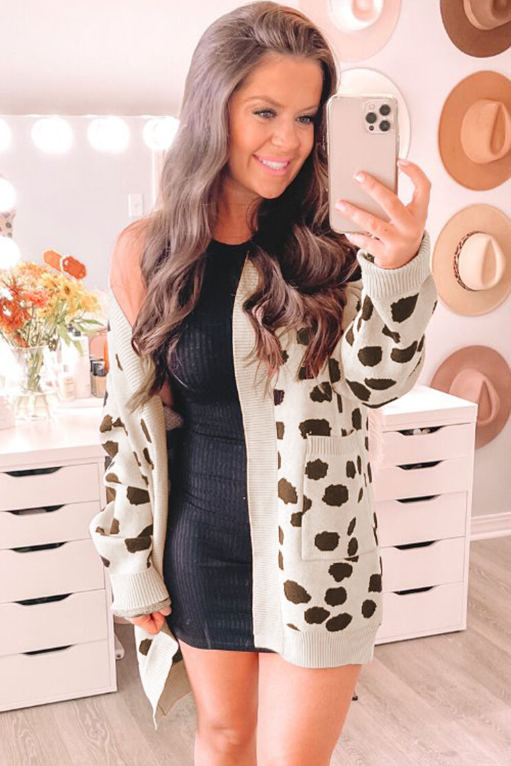 Cali Chic Leopard  Animal Spotted Pattern Open Front Cardigan