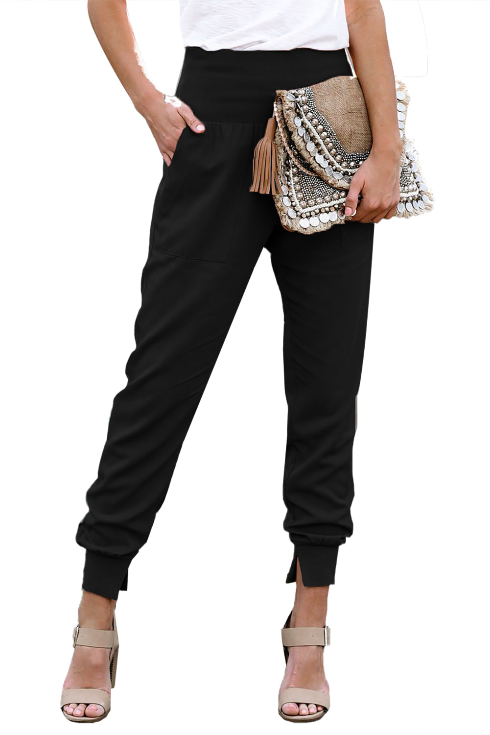 Cali Chic Black Pocketed Casual Joggers