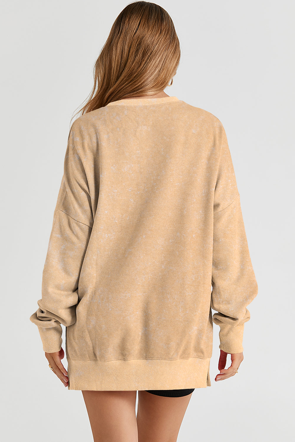 Cali Chic Khaki Drop Shoulder Ribbed Trim Oversized Sweatshirt