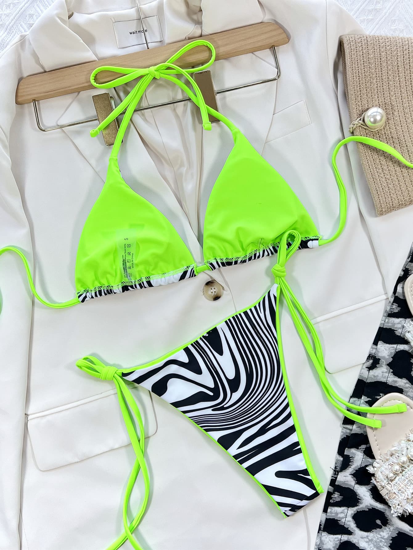 Cali Chic Zebra Print Halter Neck Bikini Set