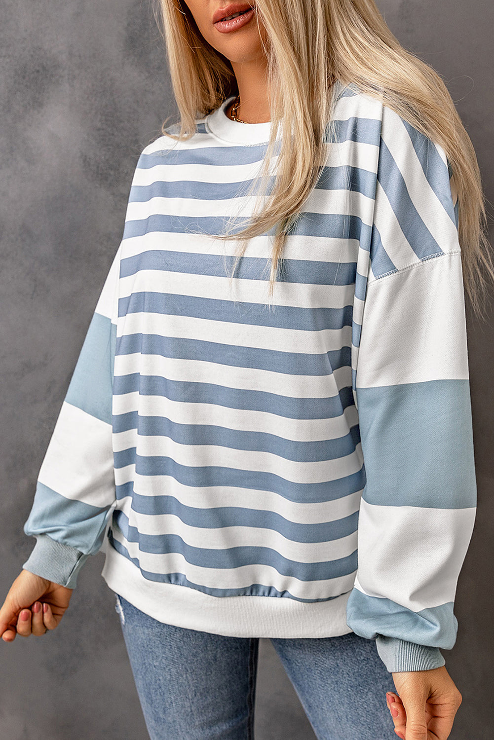 Cali Chic Stripe Drop Shoulder Striped Pullover Sweatshirt