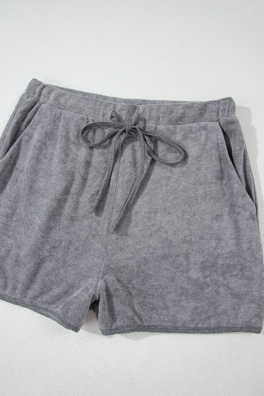 Gray Long Sleeve Top and Drawstring Shorts Lounge Set