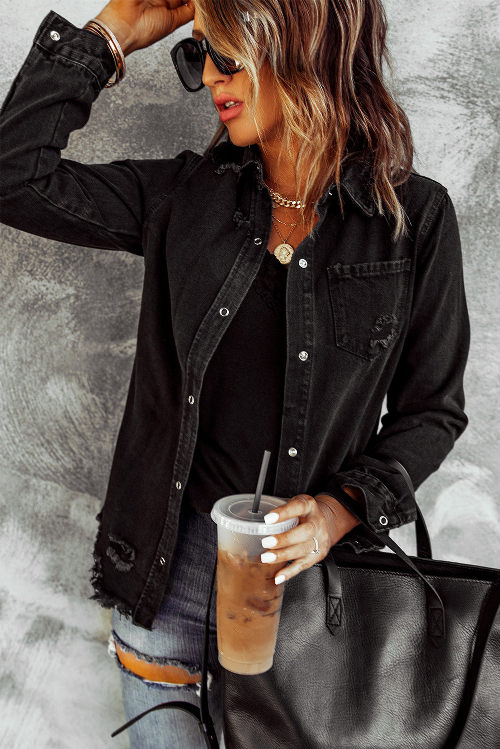 Cali Chic Black Ripped Denim Jacket