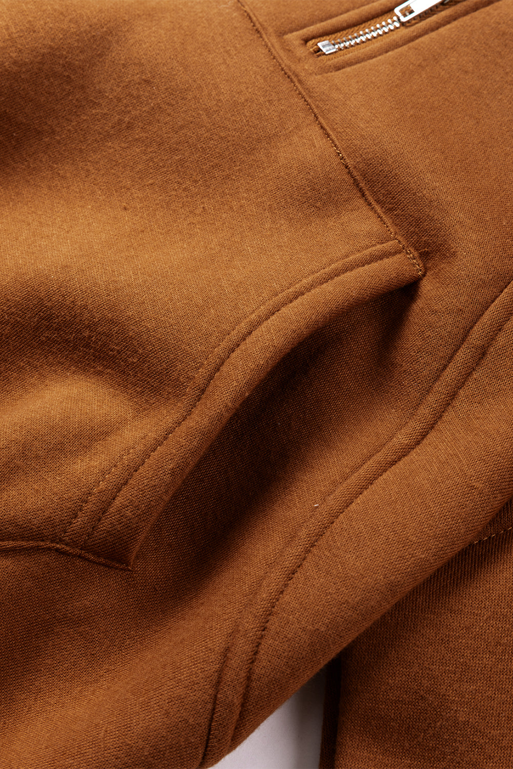 Cali Chic Brown Quarter Zip Kangaroo Pocket Hoodie