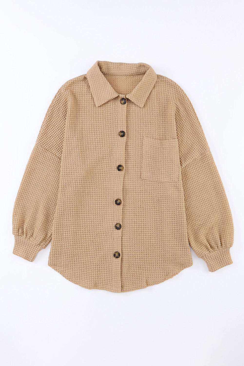 Cali Chic Khaki Waffle Knit Button Up Casual Shirt