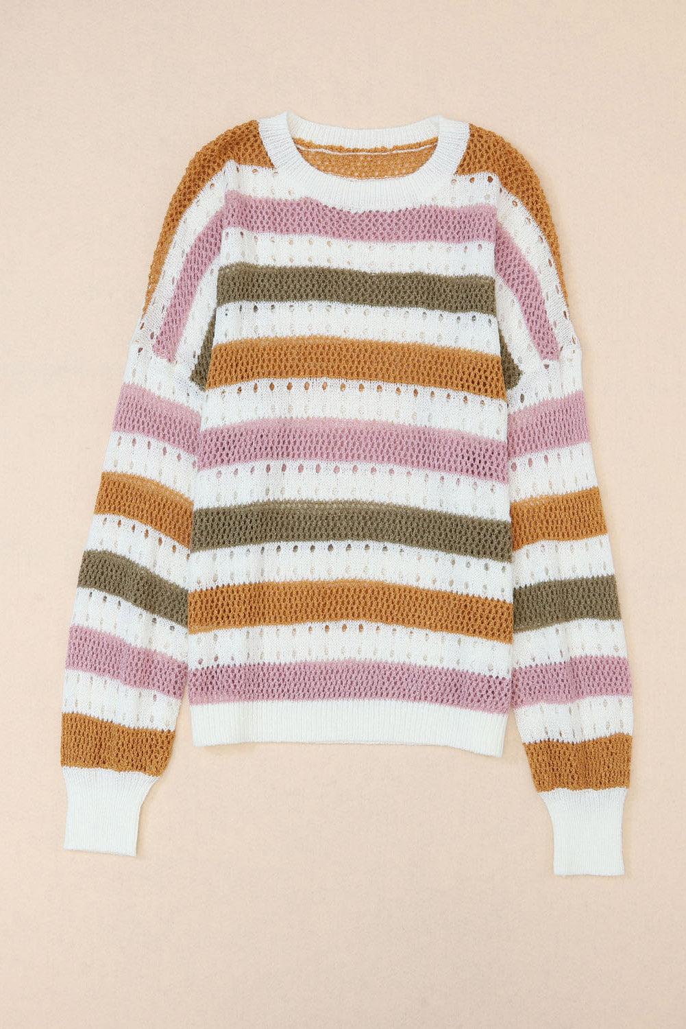 Cali Chic Multicolor Striped Hollowed Knitted Loose Sweater