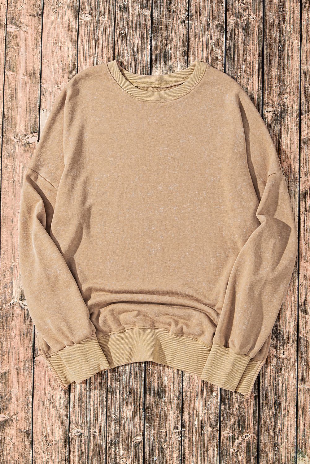 Cali Chic Khaki Drop Shoulder Ribbed Trim Oversized Sweatshirt