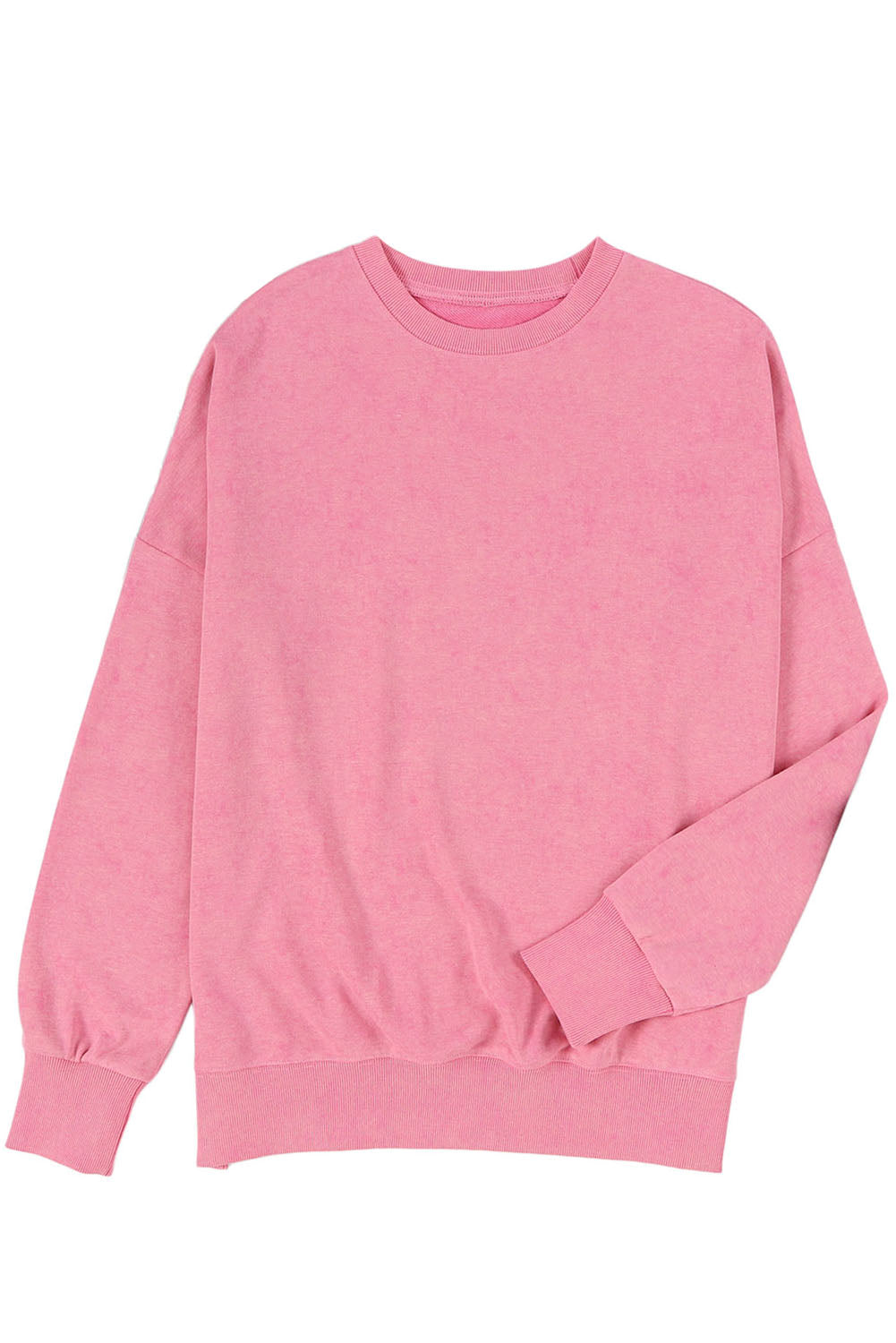 Cali Chic Women Pink Drop Shoulder Ribbed Trim Oversized Sweatshirt