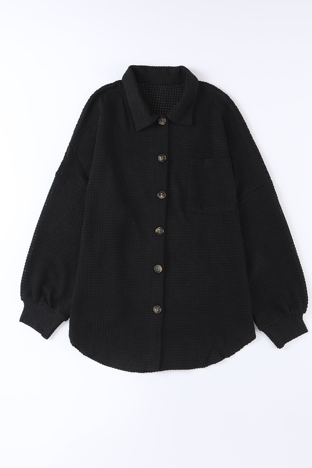 Cali Chic Black Waffle Knit Button Up Casual Shirt