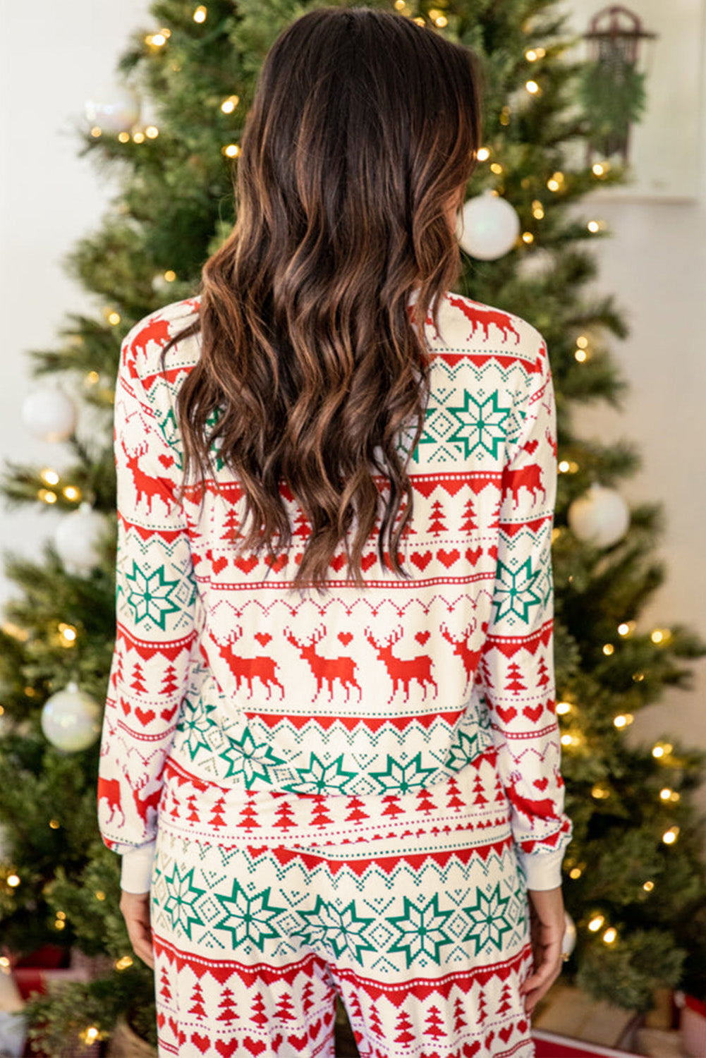 Bright White Christmas Print Pullover and Pants Lounge Set