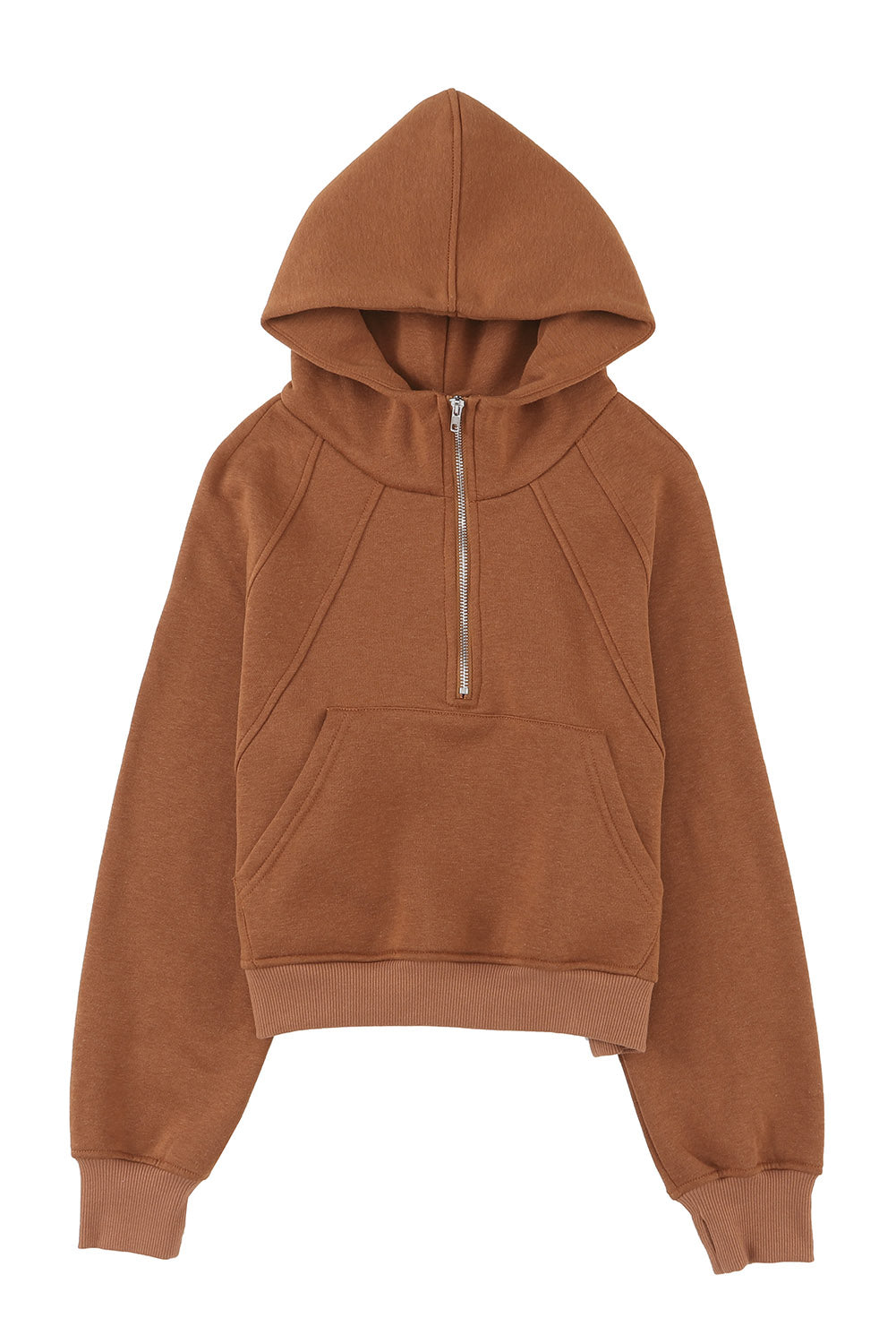 Cali Chic Brown Quarter Zip Kangaroo Pocket Hoodie