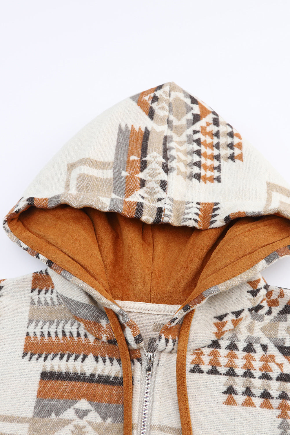 Cali Chic Beige Aztec Print Kangaroo Pocket Half-Zip Hoodie