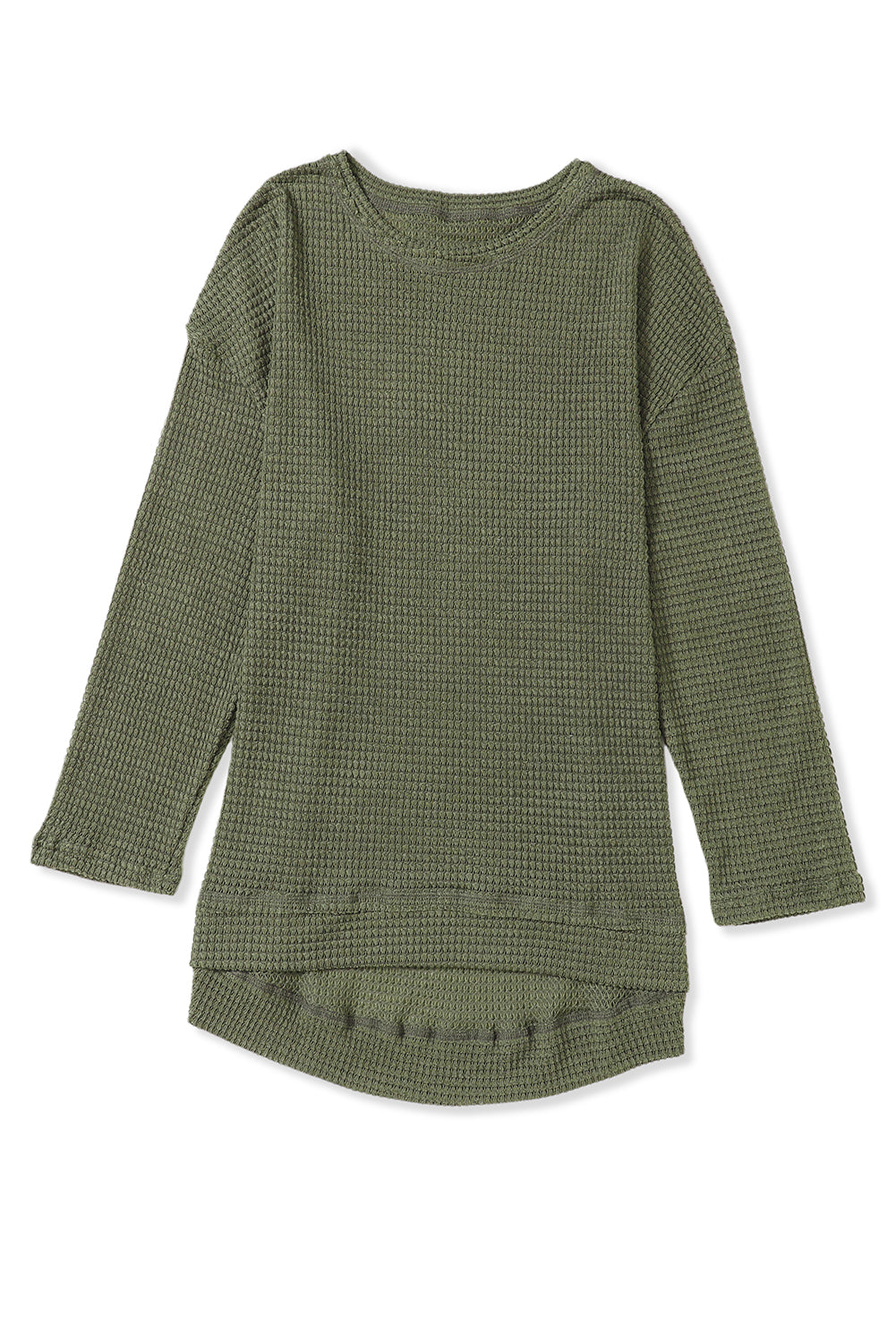 Cali Chic Women Green Waffle Knit High Slits Oversized Tops