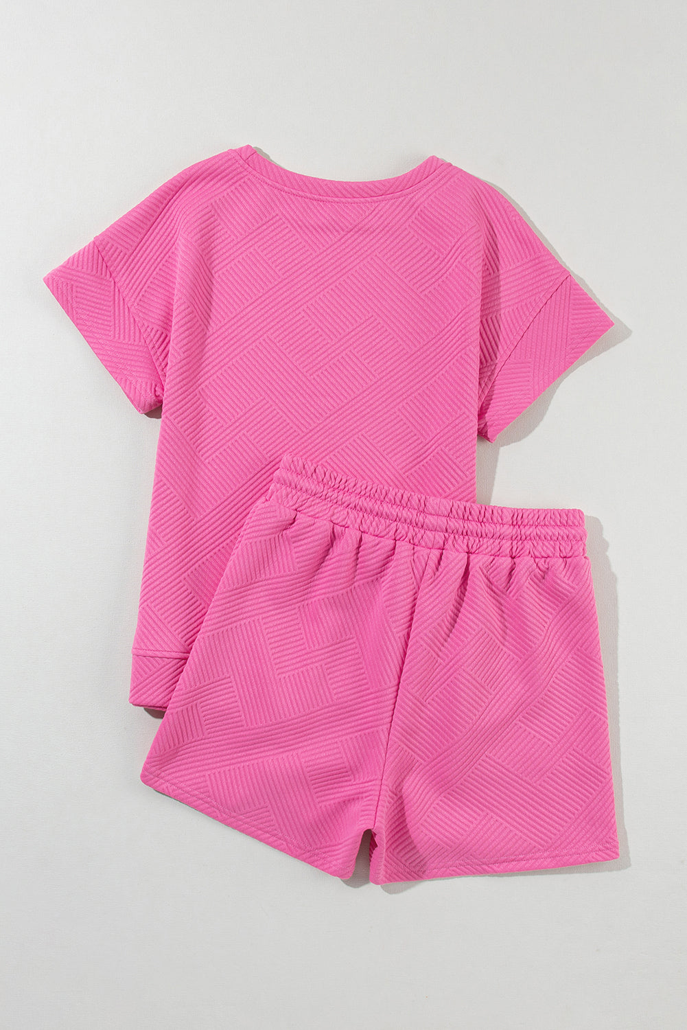 Cali Chic Strawberry Pink 2pcs Solid Textured Drawstring Shorts Set