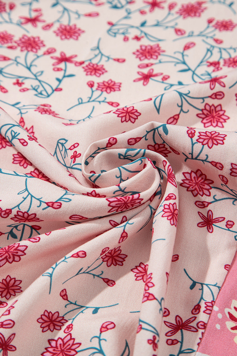 Pink Mixed Floral Printed Puff Sleeve V-Neck Shirt