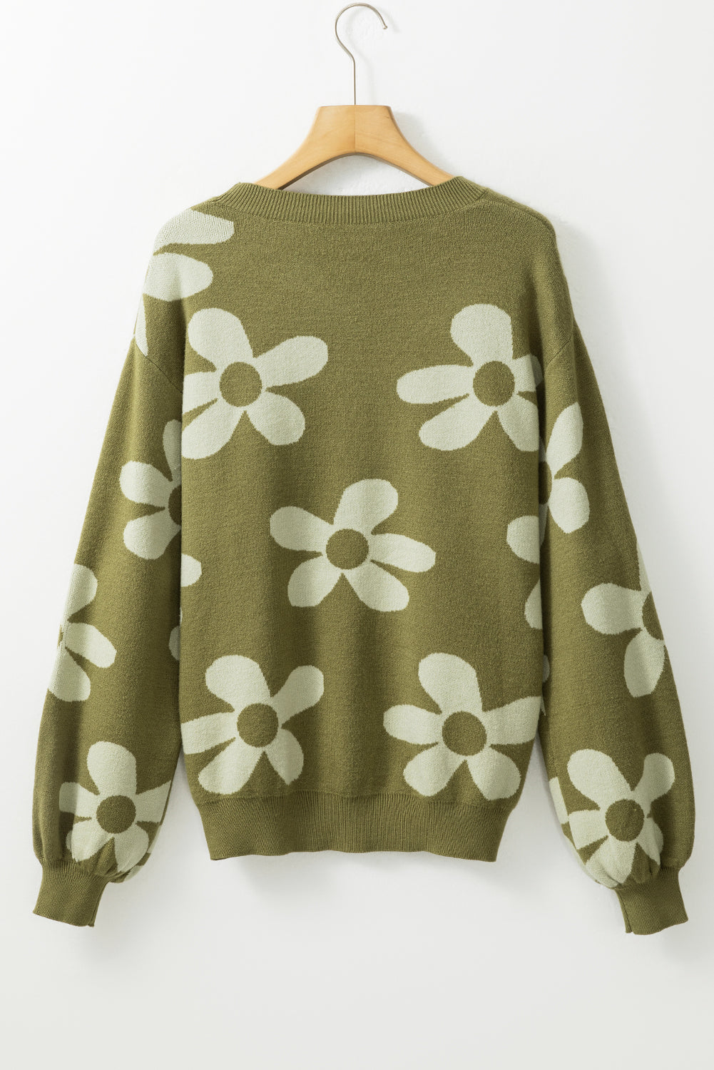 Cypress Big Flower Knit Ribbed Trim Sweater