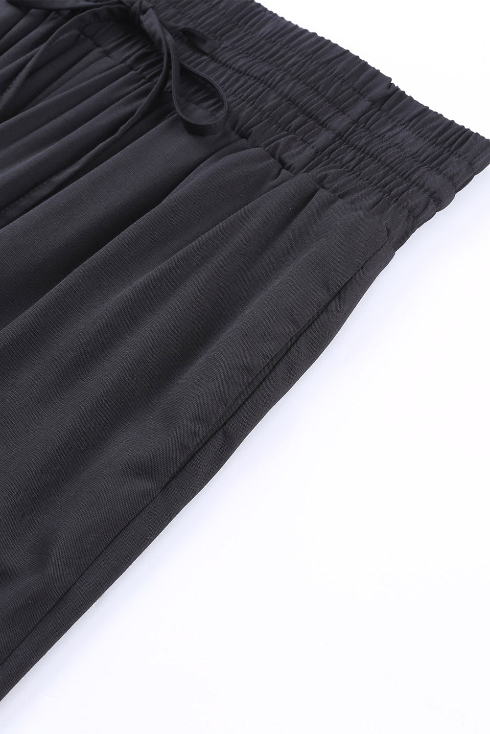 Cali Chic Women Wide Leg Pants Black Drawstring Elastic Waist