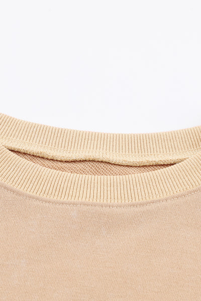 Cali Chic Khaki Drop Shoulder Ribbed Trim Oversized Sweatshirt