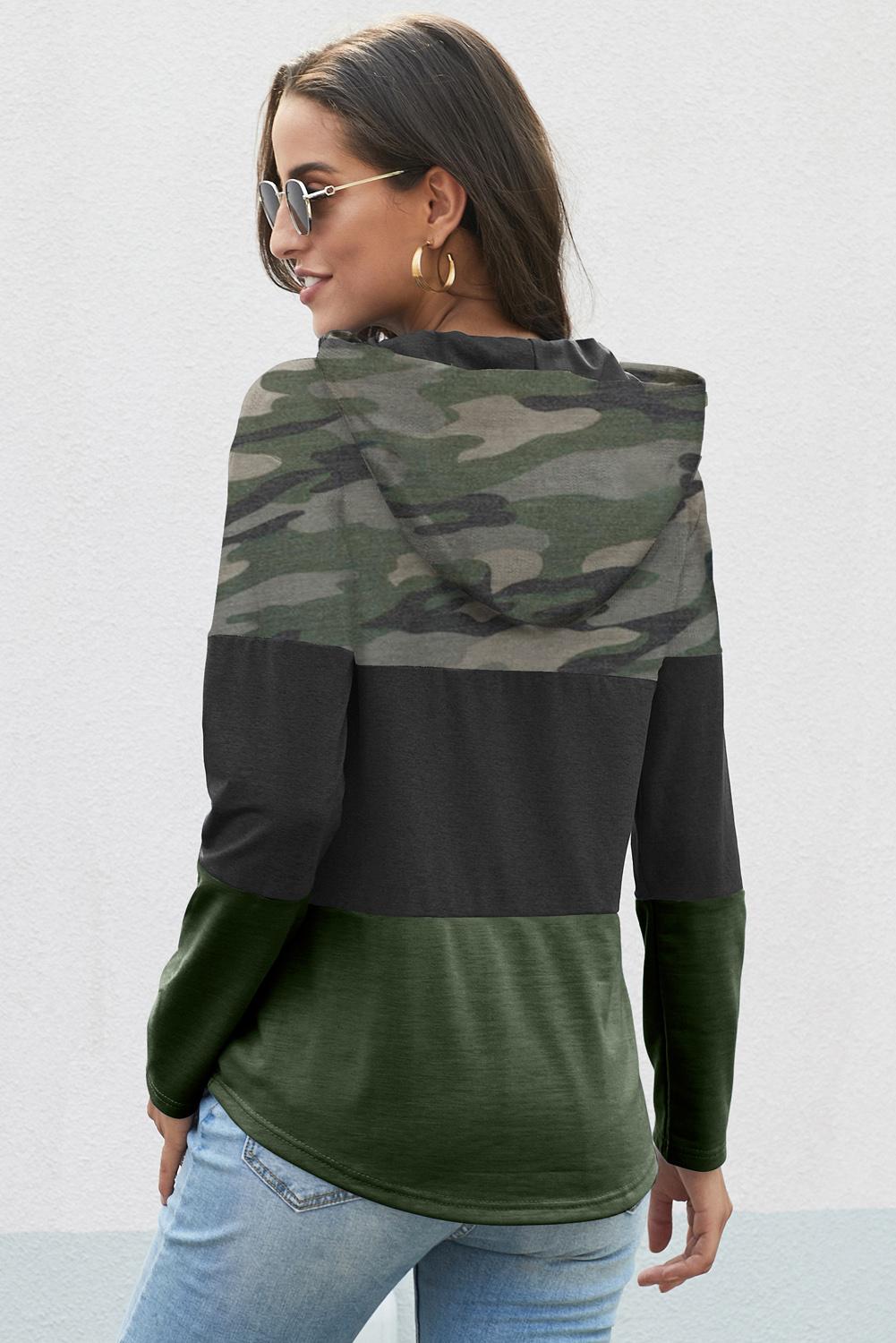 Cali Chic Women Sweatshirt Hoodie Celebrity Camo Color Block Drawstring