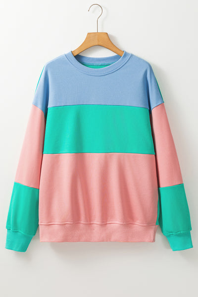 Cali Chic Women Sweatshirt Blossom Color Block Patchwork Drop Shoulder Pullover