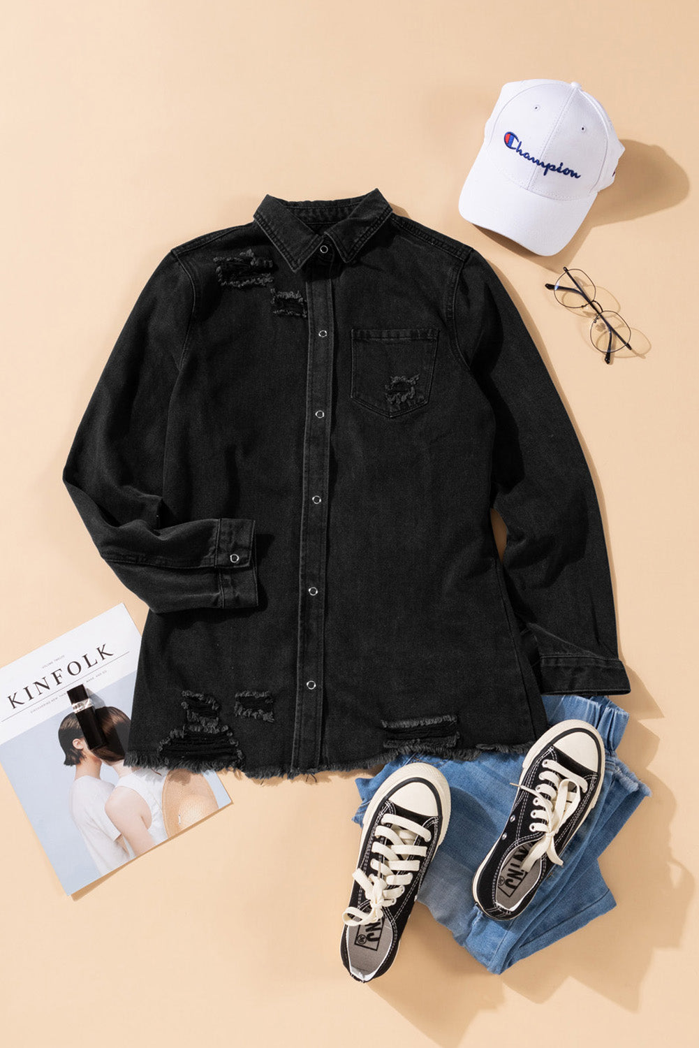 Cali Chic Black Ripped Denim Jacket