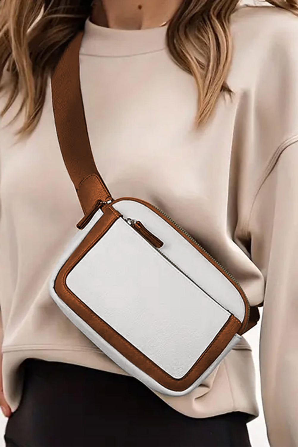 Cali Chic White Adjustable Strap Mini PU Leather Crossbody Bag