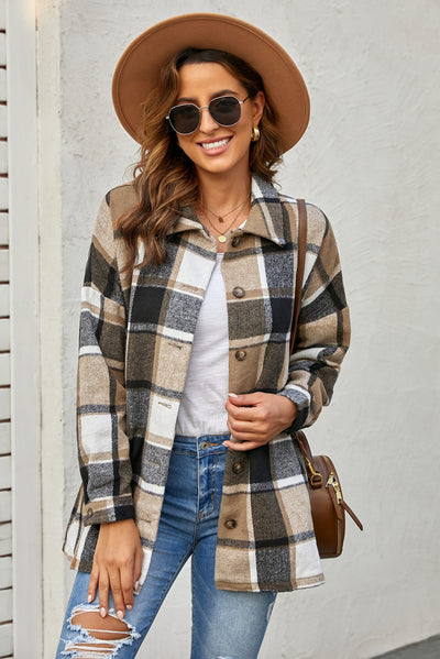 Cali Chic Women Plaid Button Down Shacket Jackets