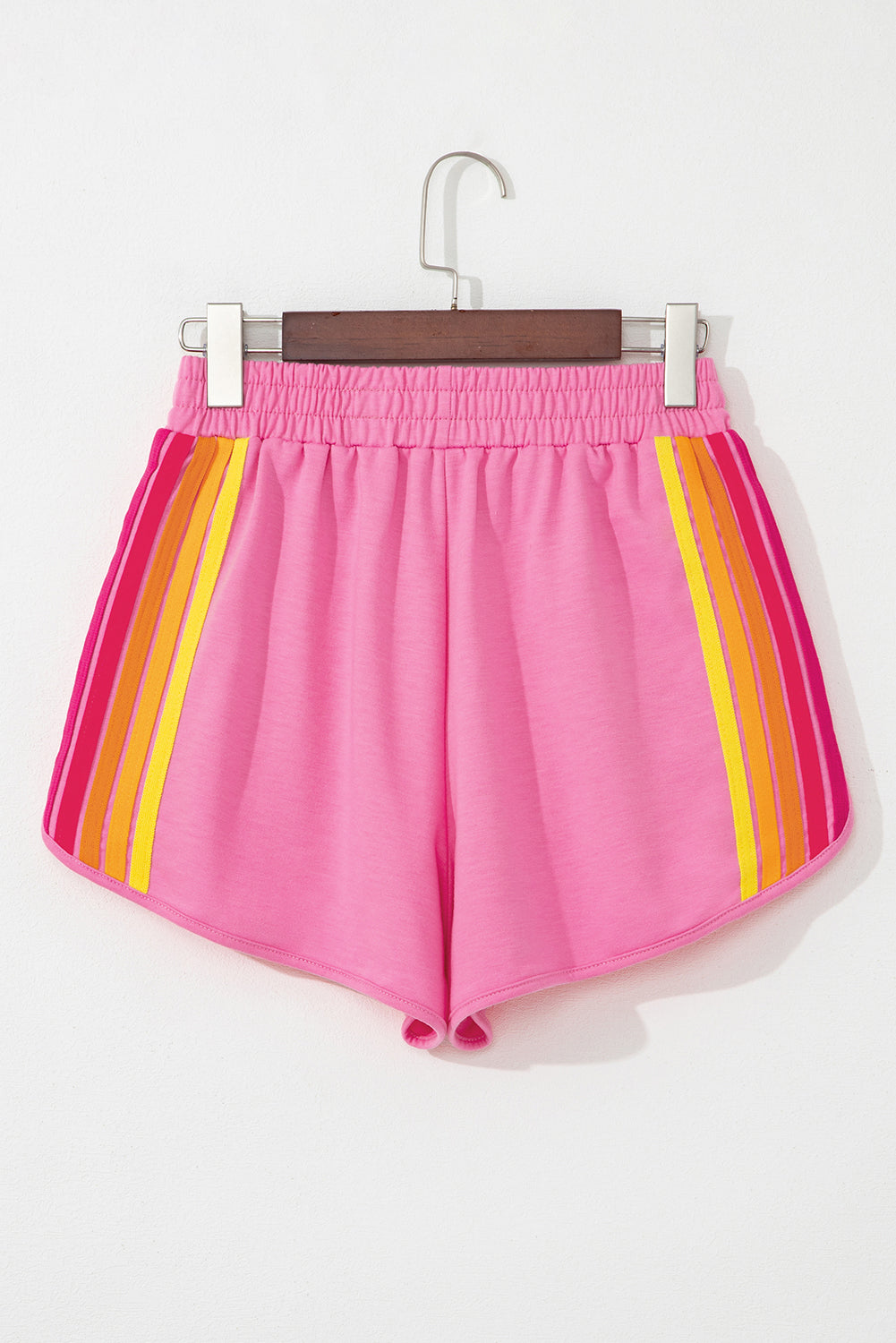 Cali Chic Bonbon Color Block Stripes Elastic High Waist Active Shorts