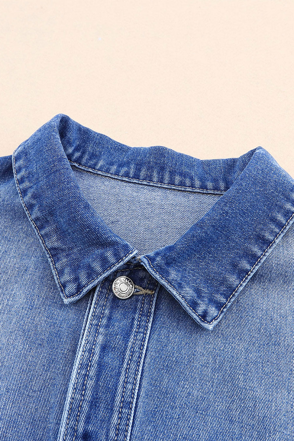 Cali Chic Blue Chest Pockets Drop Shoulder Loose Denim Jacket