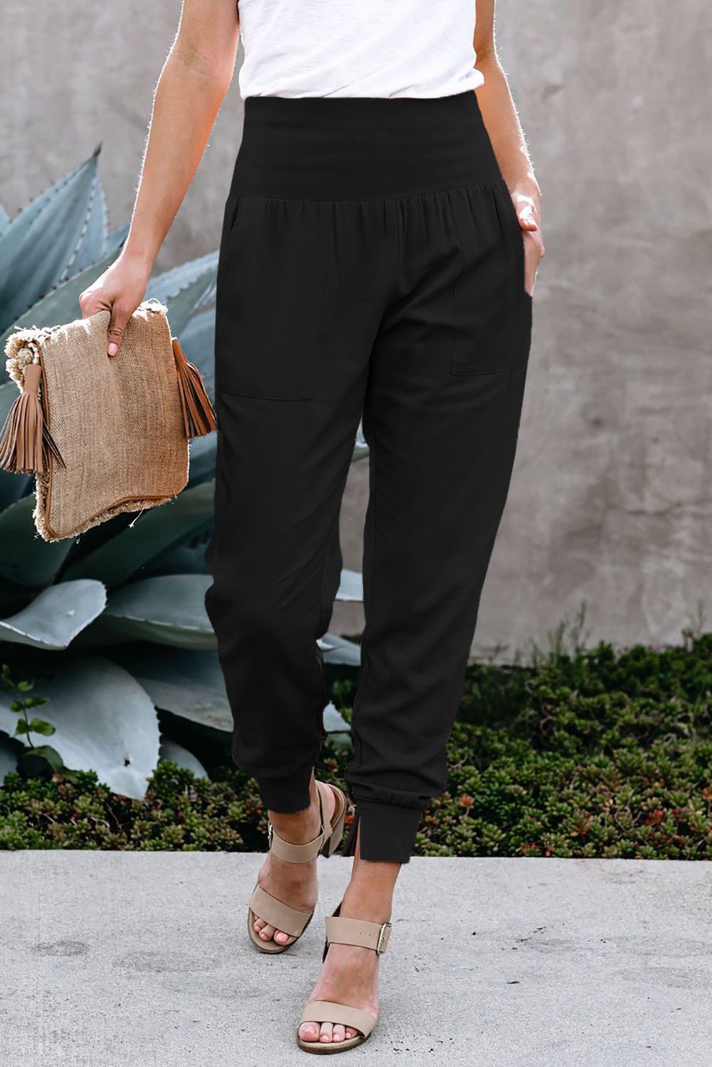 Cali Chic Black Pocketed Casual Joggers