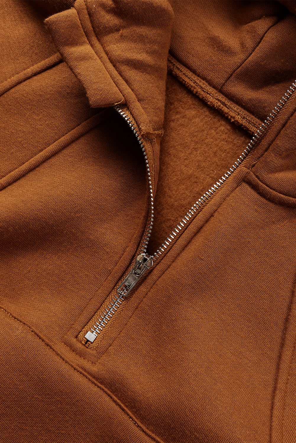 Cali Chic Brown Quarter Zip Kangaroo Pocket Hoodie