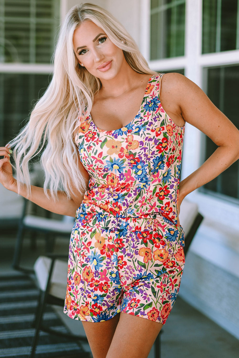 Multicolor Floral Print Tank and Shorts Lounge Set