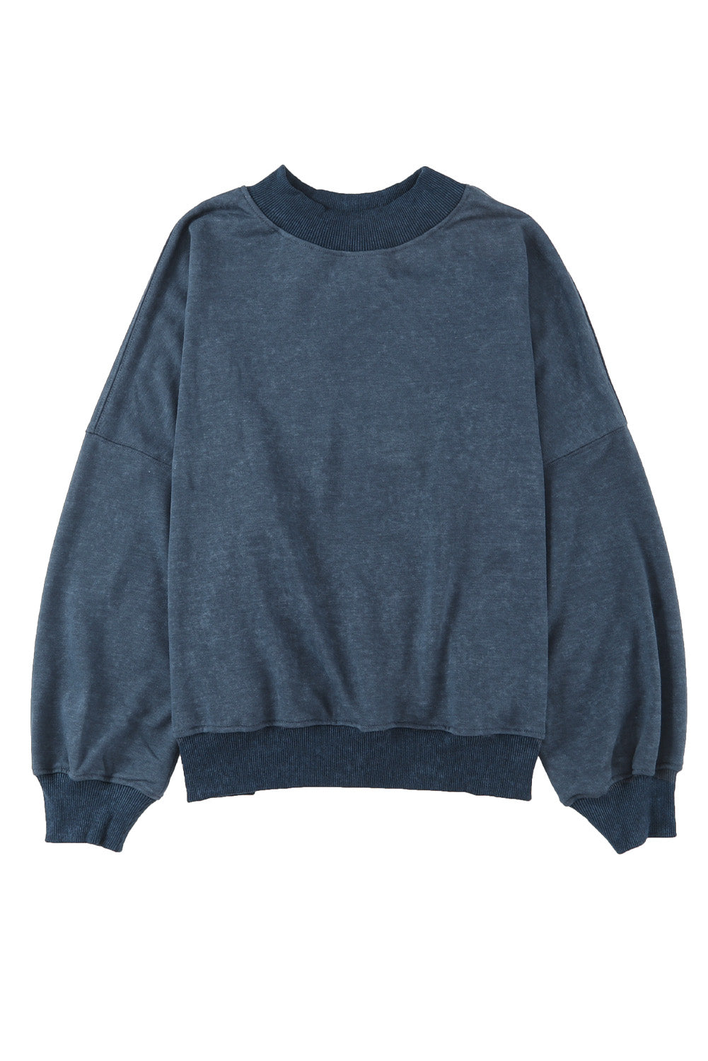 Cali Chic Women Blue Drop Shoulder Crew Neck Pullover Sweatshirt